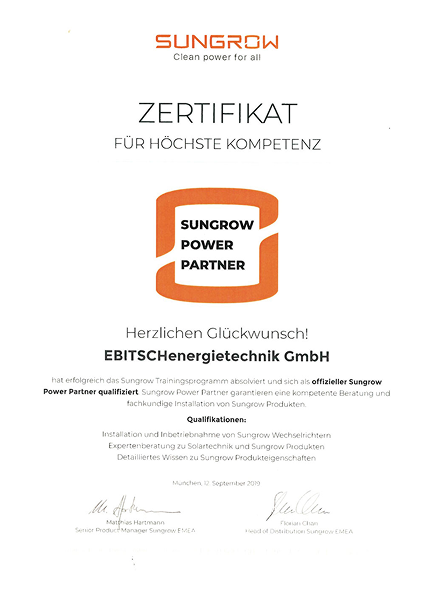 Zertifikat Sungrow